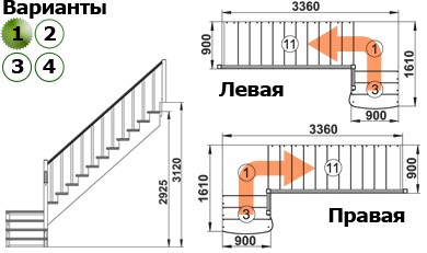 Лестница  К-002м/1 П c подступенками сосна (6 уп)